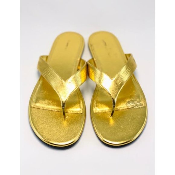 Balenciaga Gold Round Metallic Leather Flip Flops Sandals - Picture 12 of 12